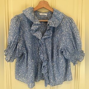 Doen Blue Floral Henri Top